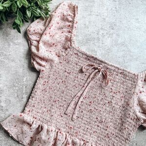 Active USA Pink Floral Cropped Baby Tee Size Large